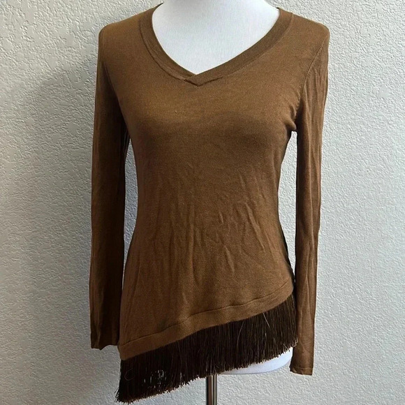 Chicos Fringe Edge Brown Sweater - Picture 1 of 5
